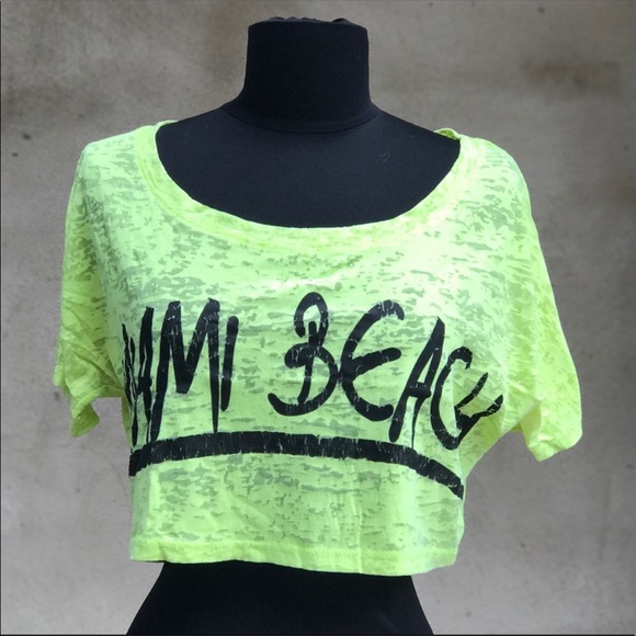 Neon Miami Beach Crop top tee - Picture 1 of 4